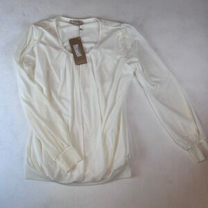 Timeson Blouse Long Sleeve Pleated Front Top Elegant Casual White M New‎